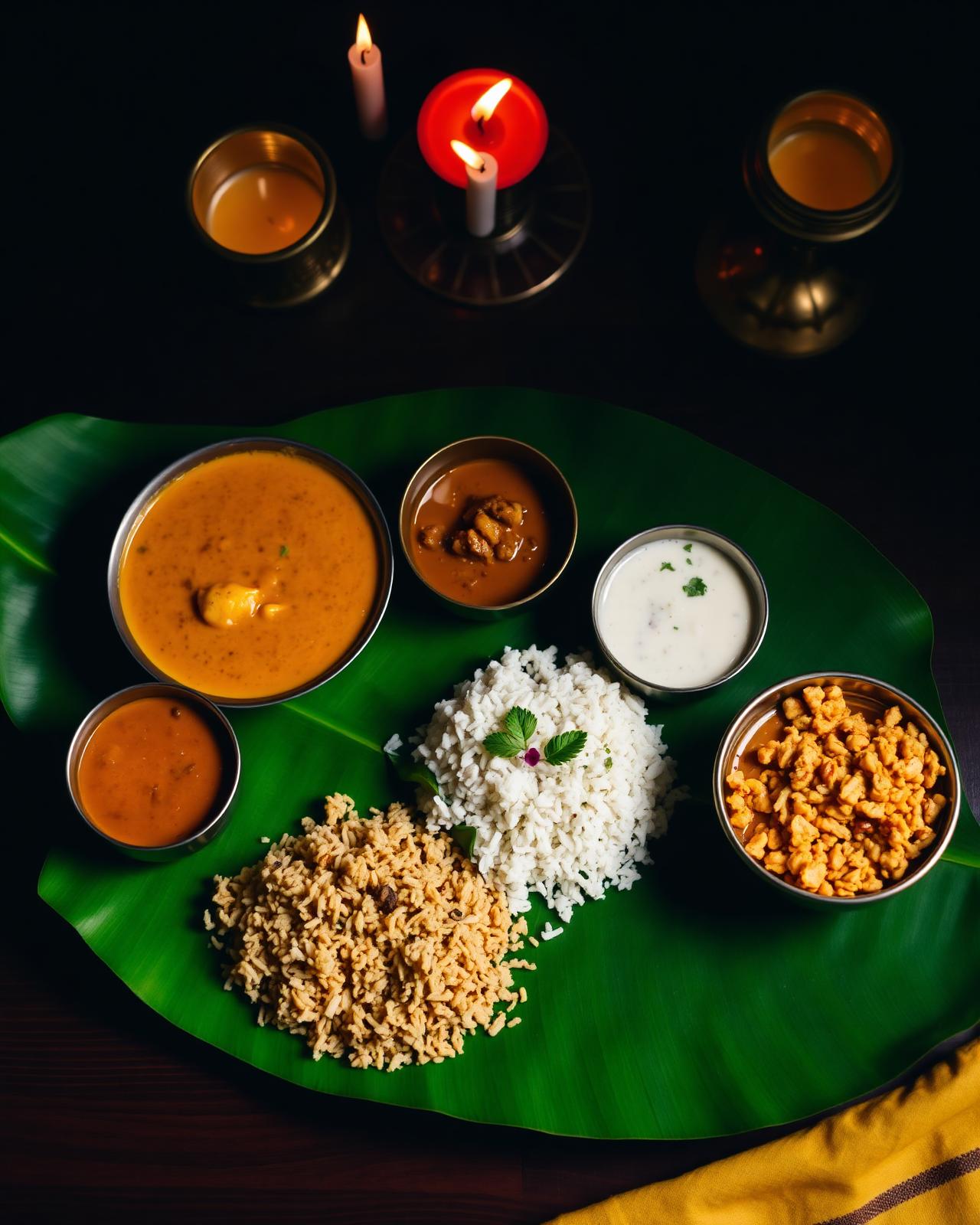 A royal South Indian thali on banana leaf